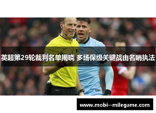 英超第29轮裁判名单揭晓 多场保级关键战由名哨执法
